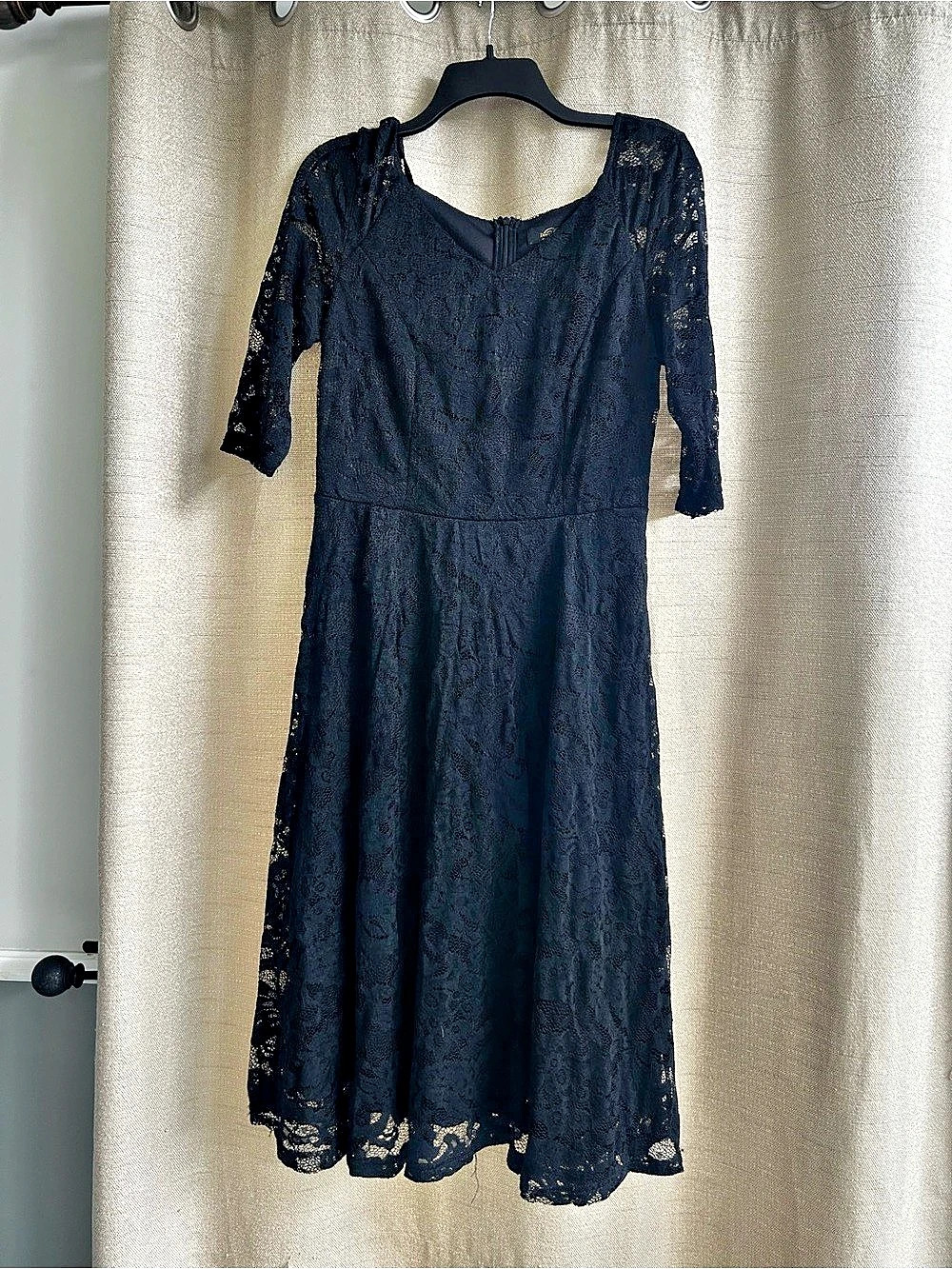 Dressystar 3/4 Sleeve Lace Midi Dress Black Midi Dress
